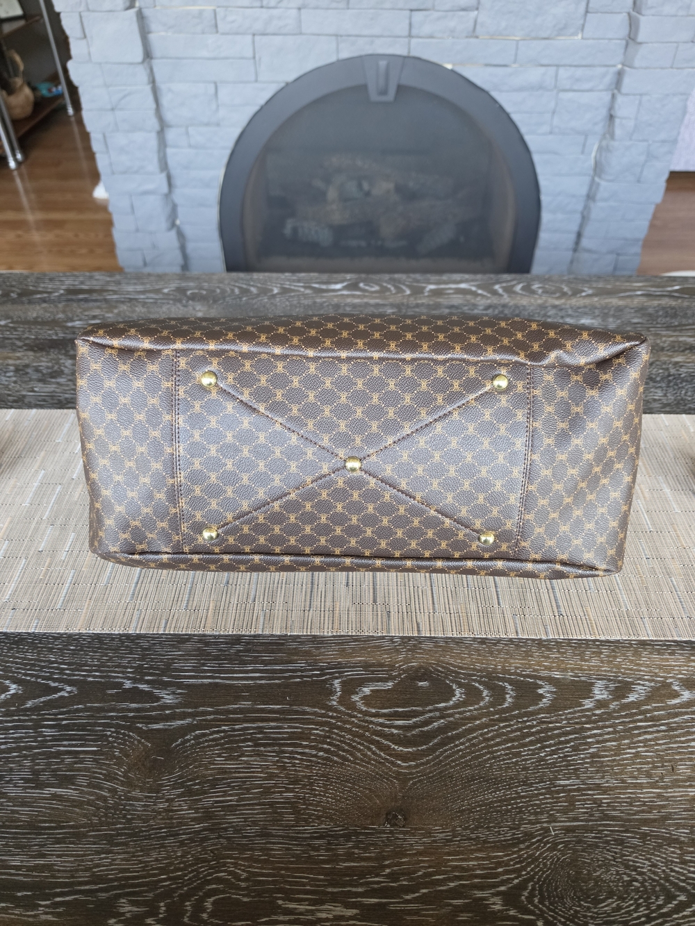 Brown Patterned Tote Bag with Wrist Pouch - Brown - Picture 5 of 5